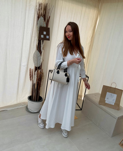 Robe longue cache-cœur – Manches longues élégantes, automne chic