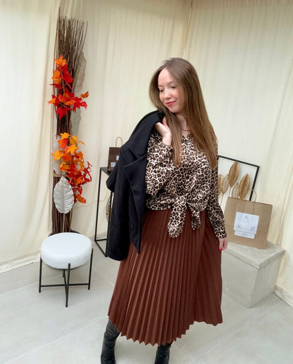 Jupe Plissée Midi Marron - Tendance Automne Hiver