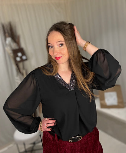 Blouse col V sequins