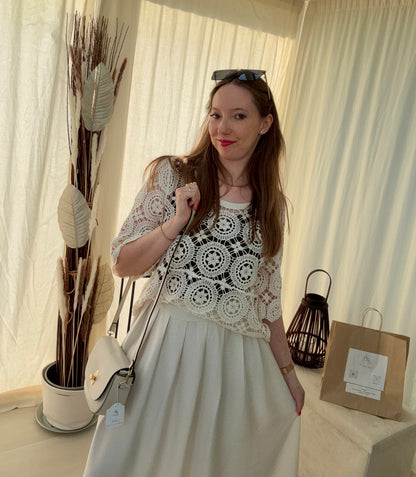 Pull crochet en coton manches 3/4