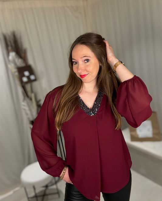 Blouse col V sequins