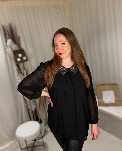 Blouse col chemisier sequins