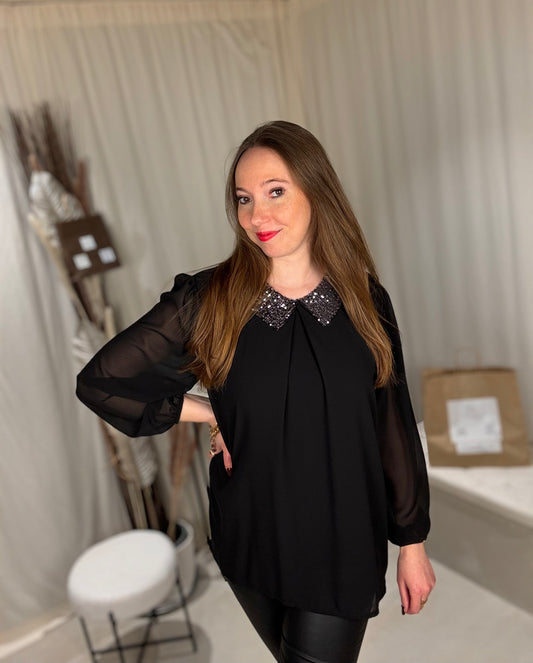 Blouse col chemisier sequins