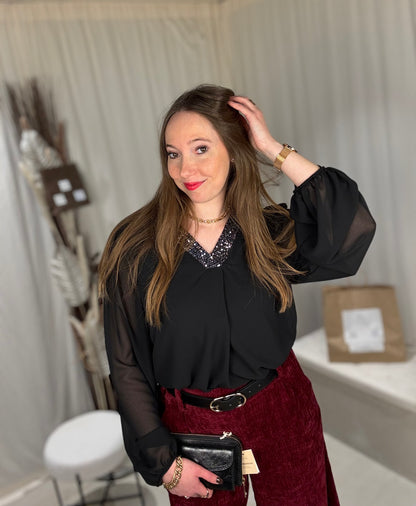 Blouse col V sequins