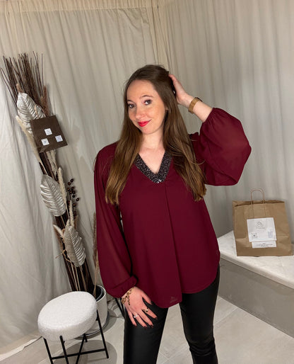 Blouse col V sequins
