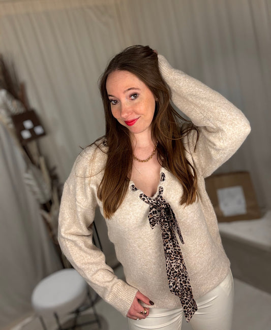 Pull avec foulard léopard