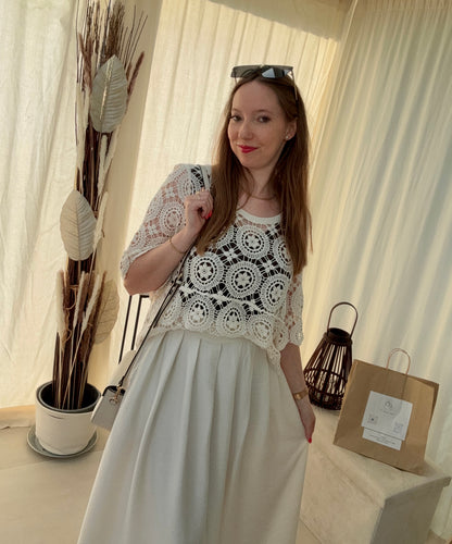 Pull crochet en coton manches 3/4