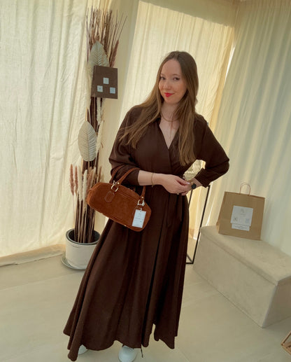 Robe longue cache-cœur – Manches longues élégantes, automne chic