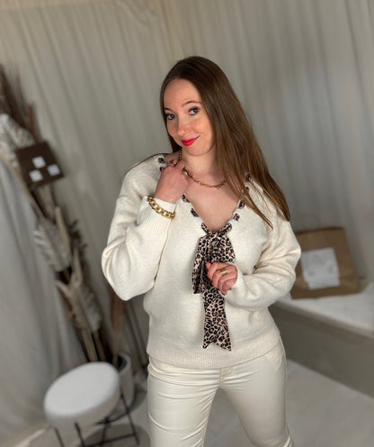 Pull avec foulard léopard