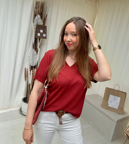 T-shirt maille décolleté V – Bord côtelé