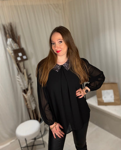 Blouse col chemisier sequins