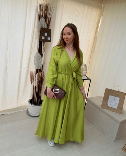 Robe longue cache-cœur – Manches longues élégantes, automne chic