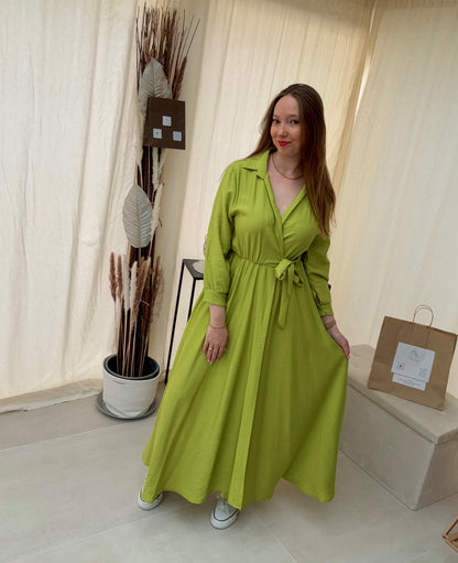 Robe longue cache-cœur – Manches longues élégantes, automne chic