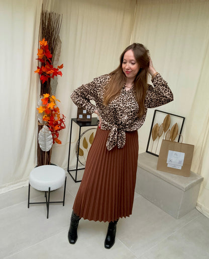 Jupe Plissée Midi Marron - Tendance Automne Hiver