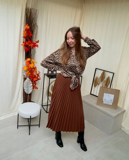 Jupe Plissée Midi Marron - Tendance Automne Hiver