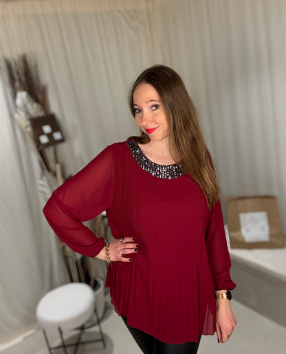 Blouse plissée sequins