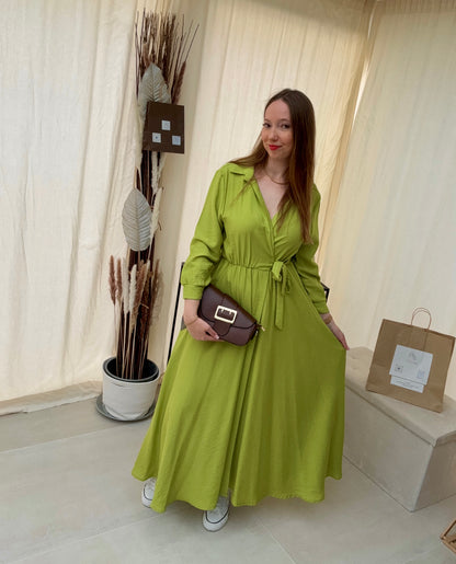 Robe longue cache-cœur – Manches longues élégantes, automne chic