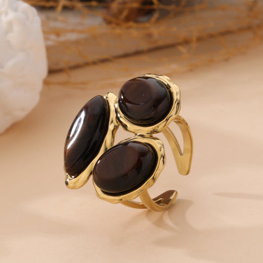 Bague 3 pierres chocolat