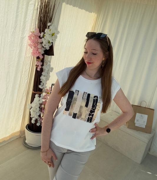 T-shirt avec motifs beige & noir – Minimaliste, mais jamais banal