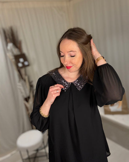 Blouse col chemisier sequins