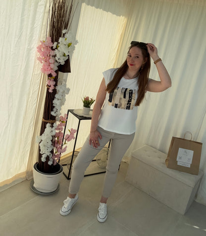 T-shirt avec motifs beige & noir – Minimaliste, mais jamais banal