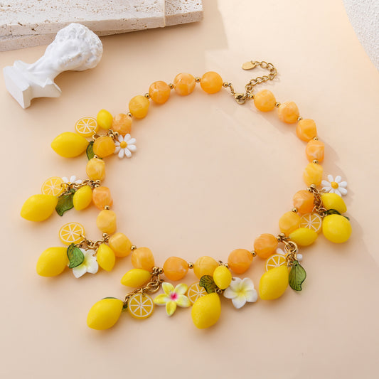 Collier Limonia – Breloques Citrons, Acier Inoxydable Doré
