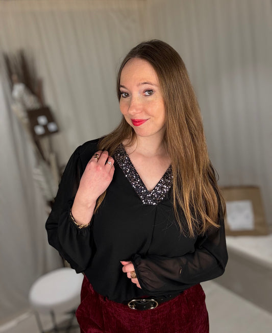 Blouse col V sequins
