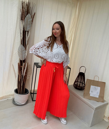 Pull crochet en coton manches chauve-souris