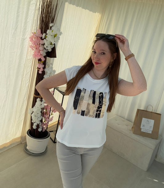 T-shirt avec motifs beige & noir – Minimaliste, mais jamais banal