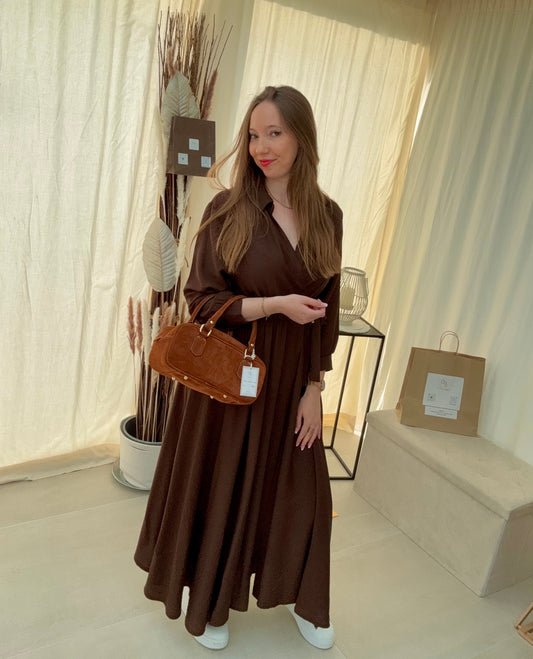 Robe longue cache-cœur – Manches longues élégantes, automne chic