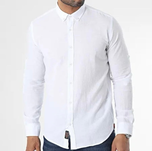 Chemise blanche en coton et lin